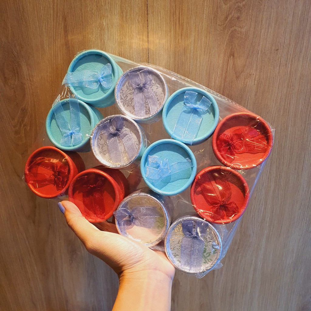 Hộp đựng nhẫn bông tai tròn nhiều màu xinh xắn sang trọng (lốc 12 hộp)