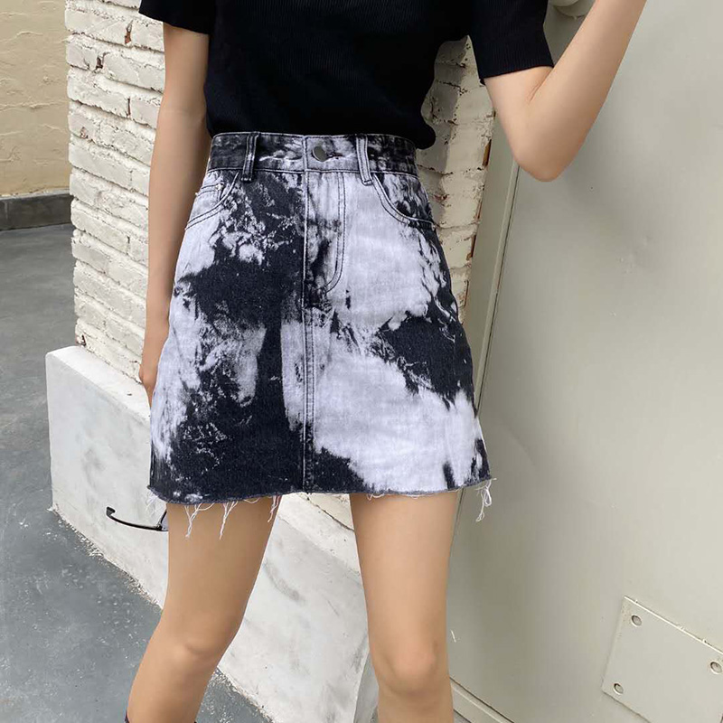 chân váy jean Chữ A Phối Màu Nhuộm Cá Tính Cho Nữ
