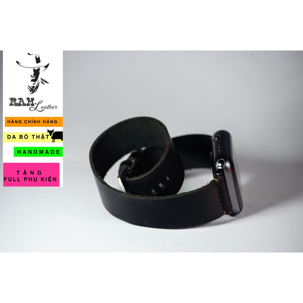 Dây đồng hồ RAM Leather da bò cao cấp màu đen RAM Leather doublestrap - tặng khóa chốt và cây thay dây