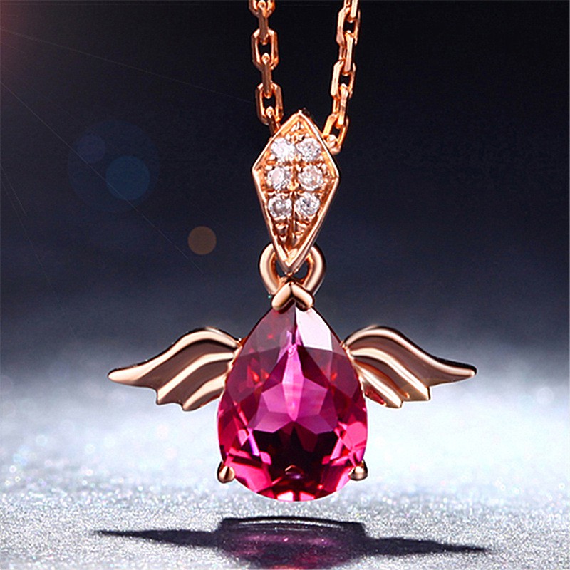 Mặt Dây Chuyền Hình Đôi Cánh Thiên Thần Đính Đá Rubellite Ruby