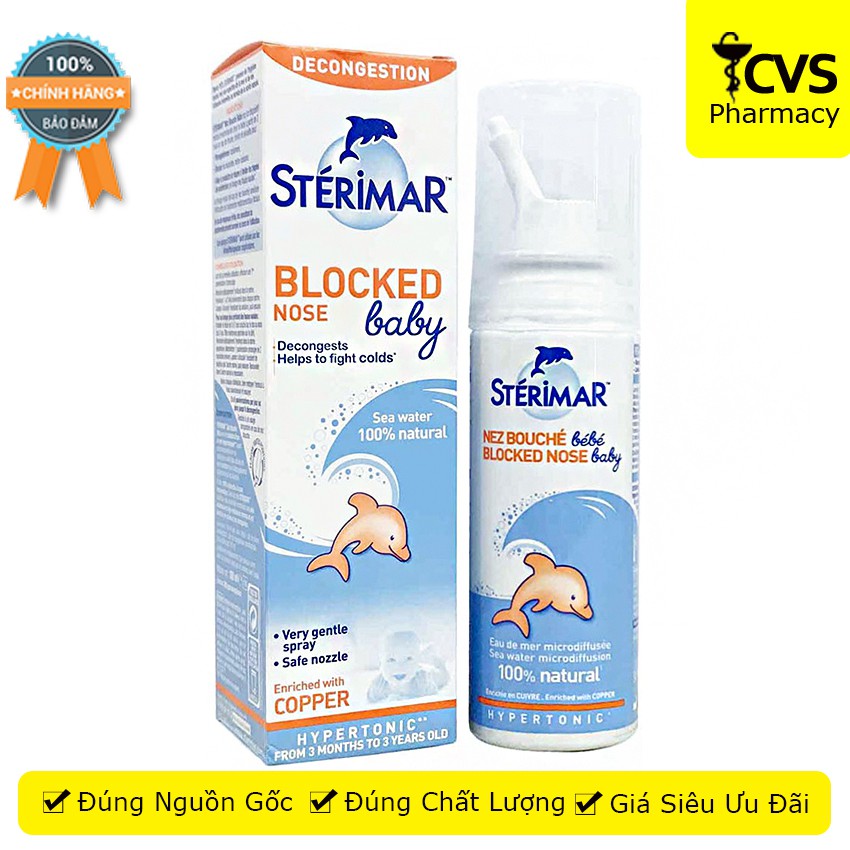 Dung dịch xịt mũi Sterimar Blocked Nose Baby dùng cho bé 3 tháng - 3 tuổi, giảm nghẹt mũi, sung huyết mũi - cvspharmacy