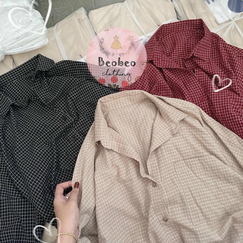 Áo sơ mi oversize tay phồng kẻ sọc 3 màu ulzzang