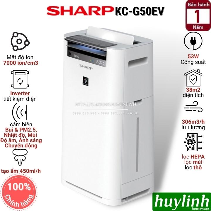 [Mã ELHAMS5 giảm 6% đơn 300K] Máy tạo ẩm và lọc không khí Sharp KC-G50EV-W - Hàng Chính Hãng