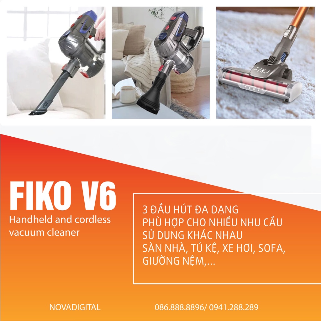 Lõi lọc HEPA dành cho máy hút bụi cầm tay không dây Fiko V6 - hút giường đệm sofa xe hơi với lực hút mạnh
