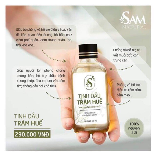 Tinh dầu tràm Huế nguyên chất [𝑭𝒓𝒆𝒆𝒔𝒉𝒊𝒑] Sam Natural 50ml - tinh chất từ cây tràm gió, đuổi muỗi và giữ ấm