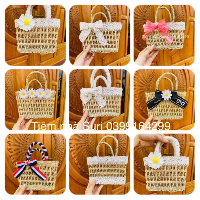 Túi cói mini ⚡ SIÊU XINH ⚡ Túi cho bé gái cầm tay đi biển, chụp ảnh Vintage, decor trang trí, kiểu dáng cực đẹp