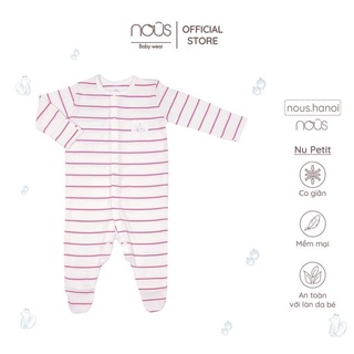 Bộ Body Sơ Sinh Có Tất Chân Nous BDNB Kẻ Hồng Trắng NB ( Size Sơ Sinh Newborn NB)