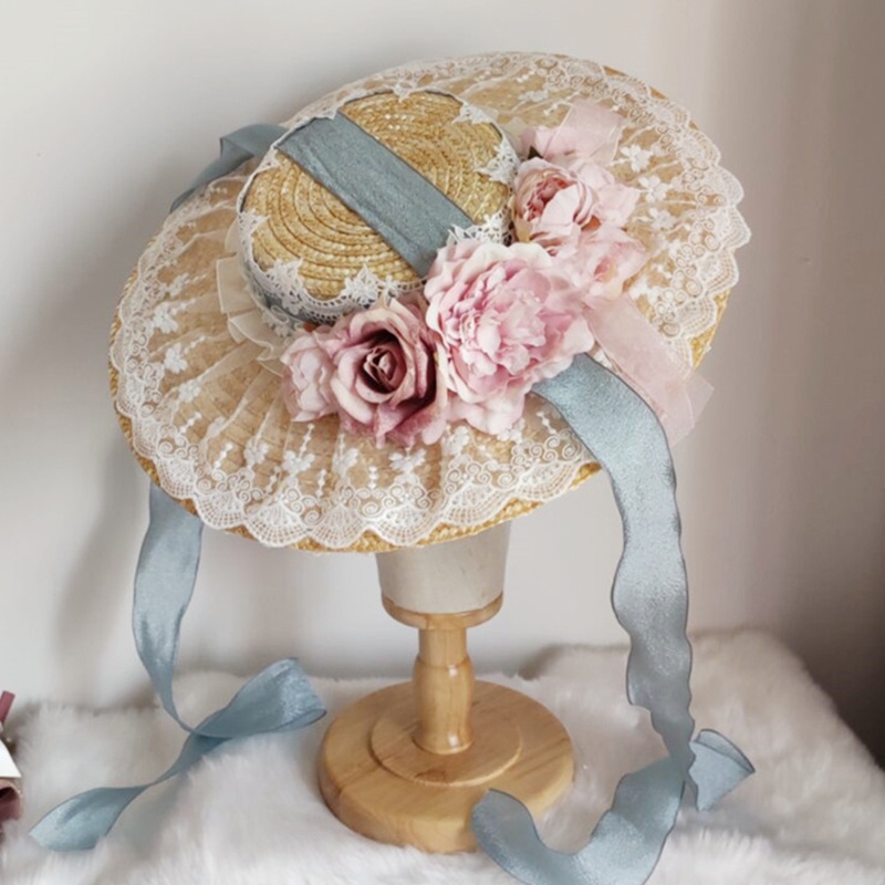 Mũ rơm đính hoa phong cách Lolita cho nữ