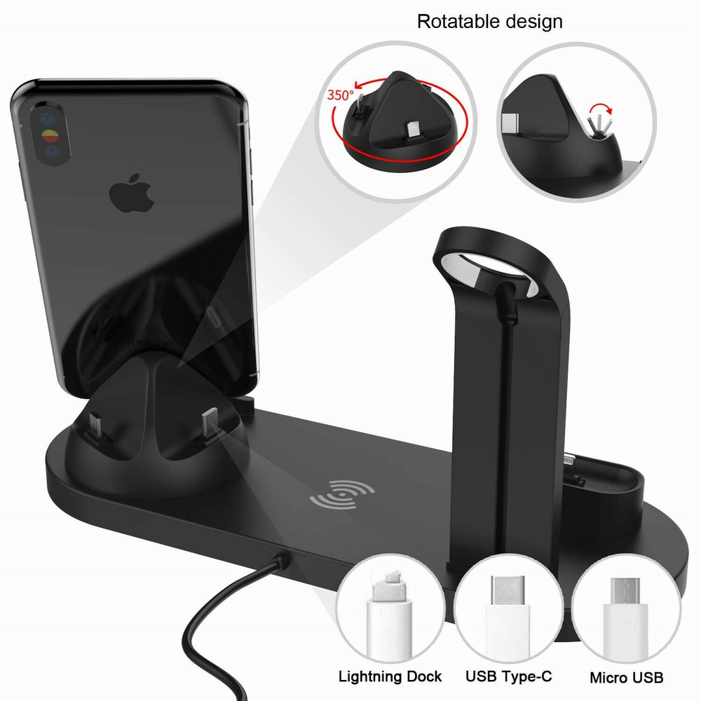 Đế Sạc Nhanh Không Dây 4 Trong 1 Qi 10w Cho Iphone Samsung Huawei / Airpods / Iwatch