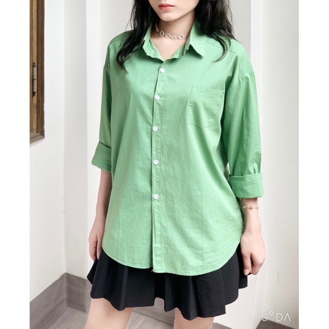 Áo sơ mi nữ from rộng tay dài cổ bẻ kiểu Hàn trẻ trung phong cách