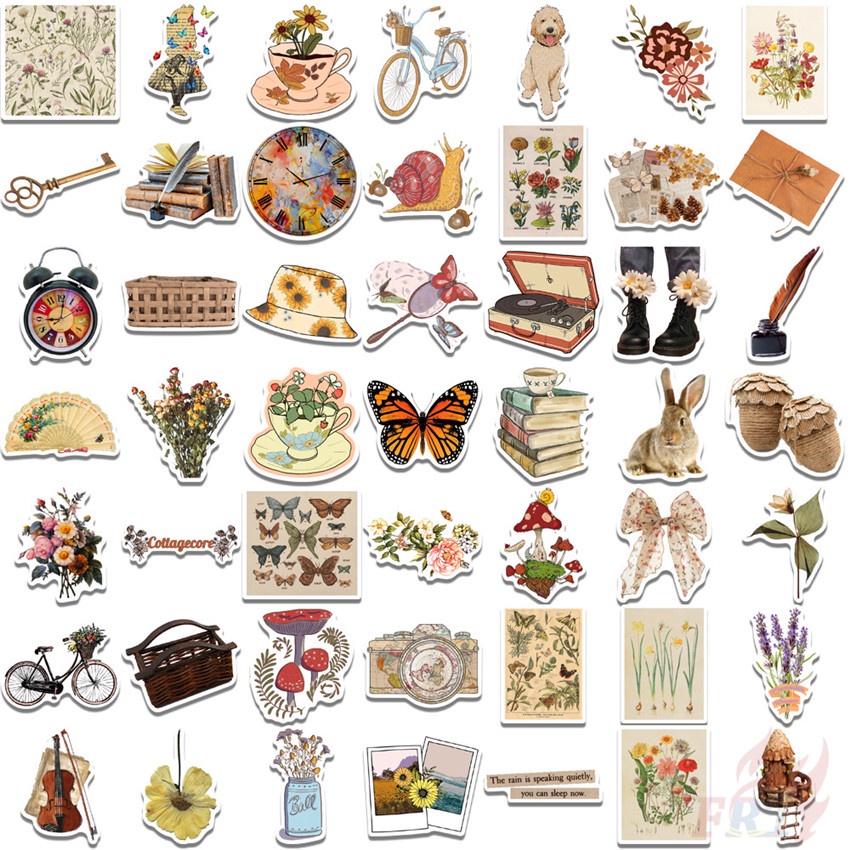 Bộ 100 Cái/Bộ ❉ Miếng Dán Trang Trí Phong Cách Retro Độc Đáo ❉ Miếng Dán Trang Trí Đa Năng Diy Thời Trang