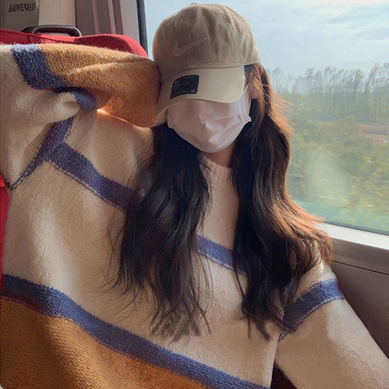 Áo Sweater Dệt Kim Mềm Mại Dáng Rộng Kiểu Retro Thời Trang Thu Đông Cho Nữ