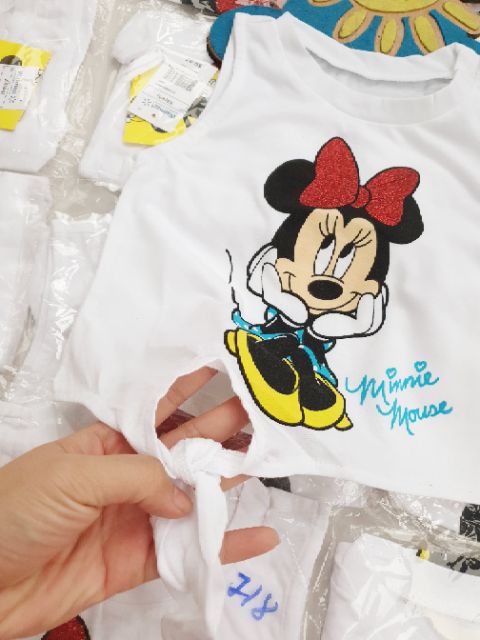 Áo bé gái buộc dây Mickey Disney chất cotton