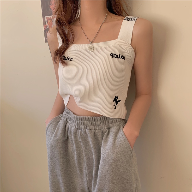 Áo Dệt Kim Hai Dây Dáng Ngắn Thời Trang Mùa Hè Cho Nữ