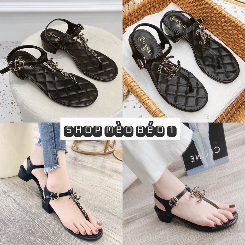 Sandal cn kẹp xỏ ngón gót vuông fullbox