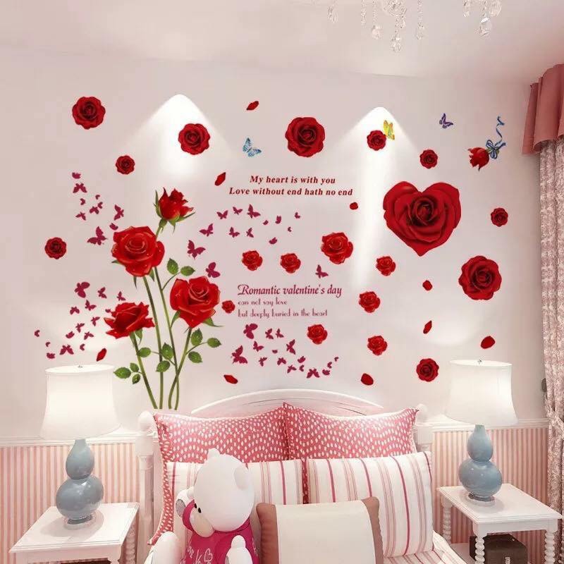 Decal dán tường Hoa hồng trái tim