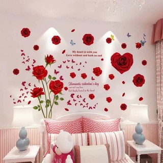 Decal dán tường Hoa hồng trái tim