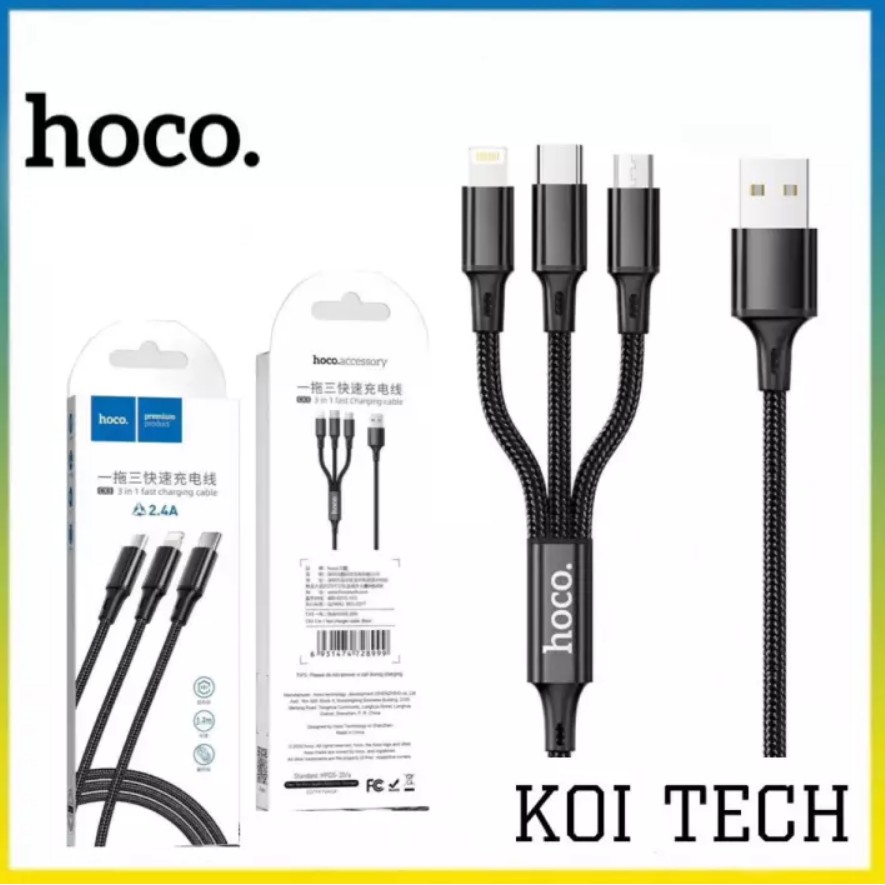 Dây sạc 3 đầu IPtype c micro hoco uc3-cáp sạc 3 in 1 dây dài 1,2m cho type c micro