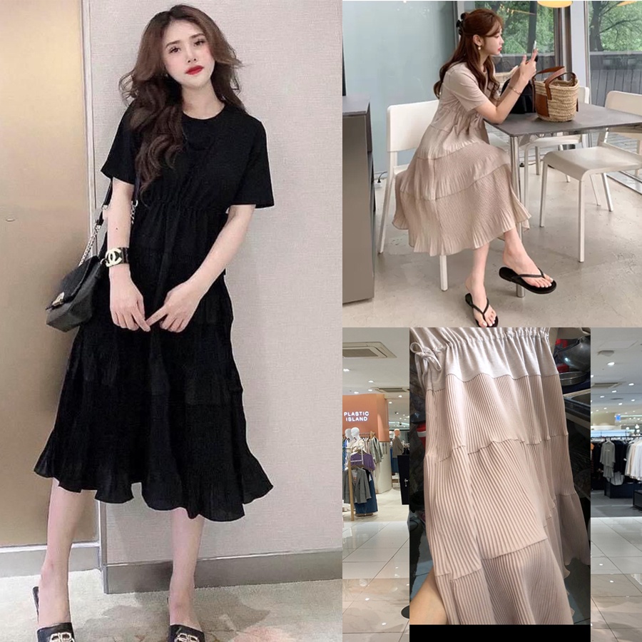 Váy bầu thời trang thiết kế M117 chất Cotton 100% và Đũi voan freesize từ 45 đến 70kg