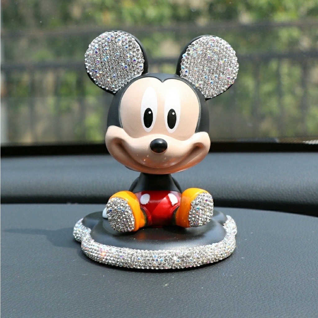 Mô Hình Chuột Mickey Minie Đính Đá Đầu Lắc Lư Dễ Thương Trang Trí Taplo ô tô