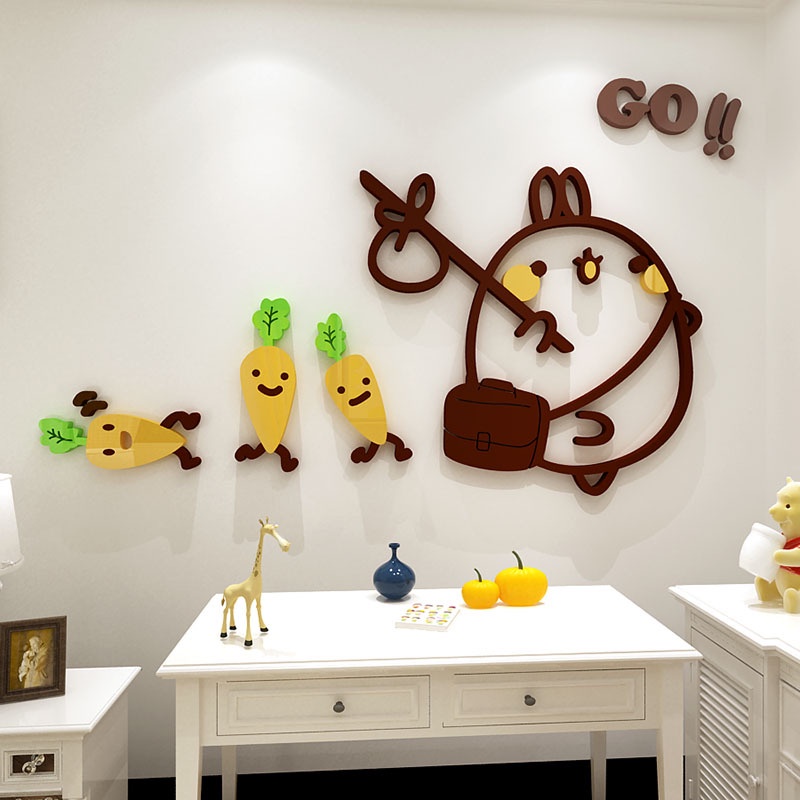 Tranh dán tường mica 3d decor khổ lớn dán nổi trang trí phòng ngủ, phòng học, trà sữa - củ cải go Nhiều Size - EPeBen
