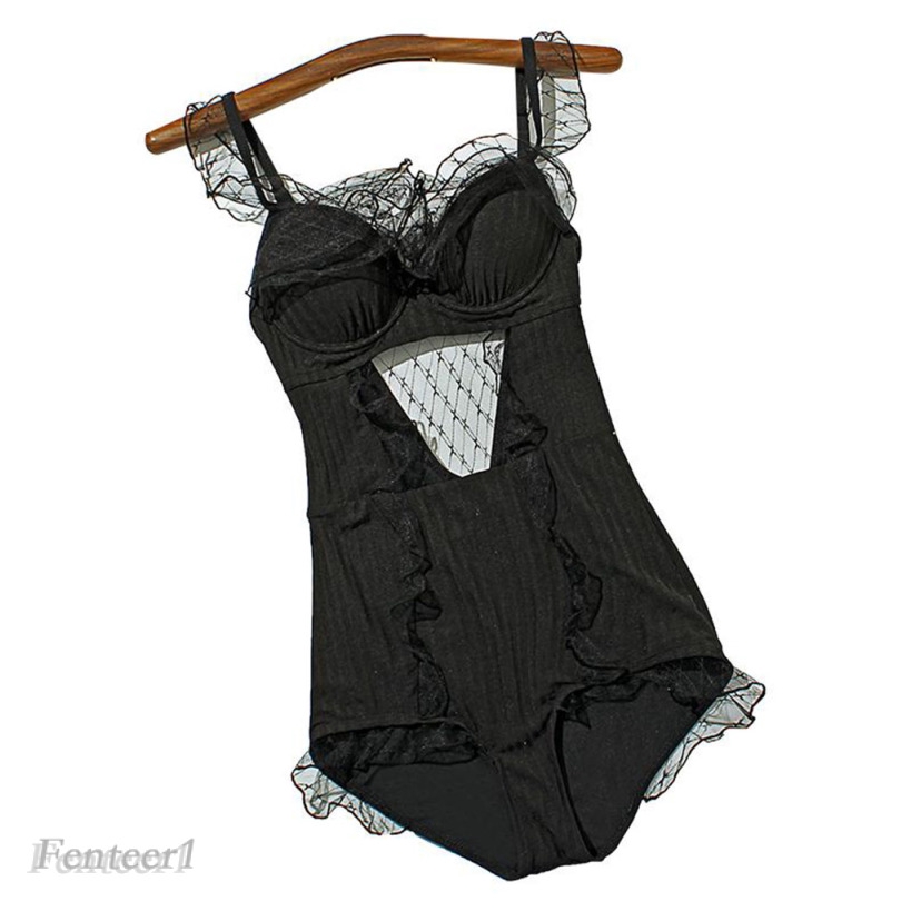 Lady One Piece High Waisted Swimsuit Mesh Hollow Out Bathing Suits Black | BigBuy360 - bigbuy360.vn