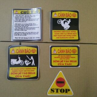 Bộ tem cảnh báo trang trí xe Stop