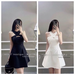 Váy cổ yếm khoét ngực diện ăn tiệc, đi chơi (2 màu trắng và đen)