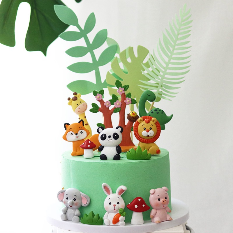 Phụ Kiện Trang Trí Bánh Kem Hình Động Vật Rừng Xanh Trong One Piece