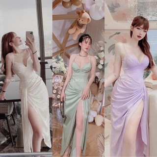 [LU07] Đầm 2 Dây Cúp Ngực Xẻ Tà Vải Lụa Có Lót Quần Dành Cho Nàng Đi Tiệc, Đi Chơi, Đi Biển - 3 Màu Trắng, Hồng, Xanh