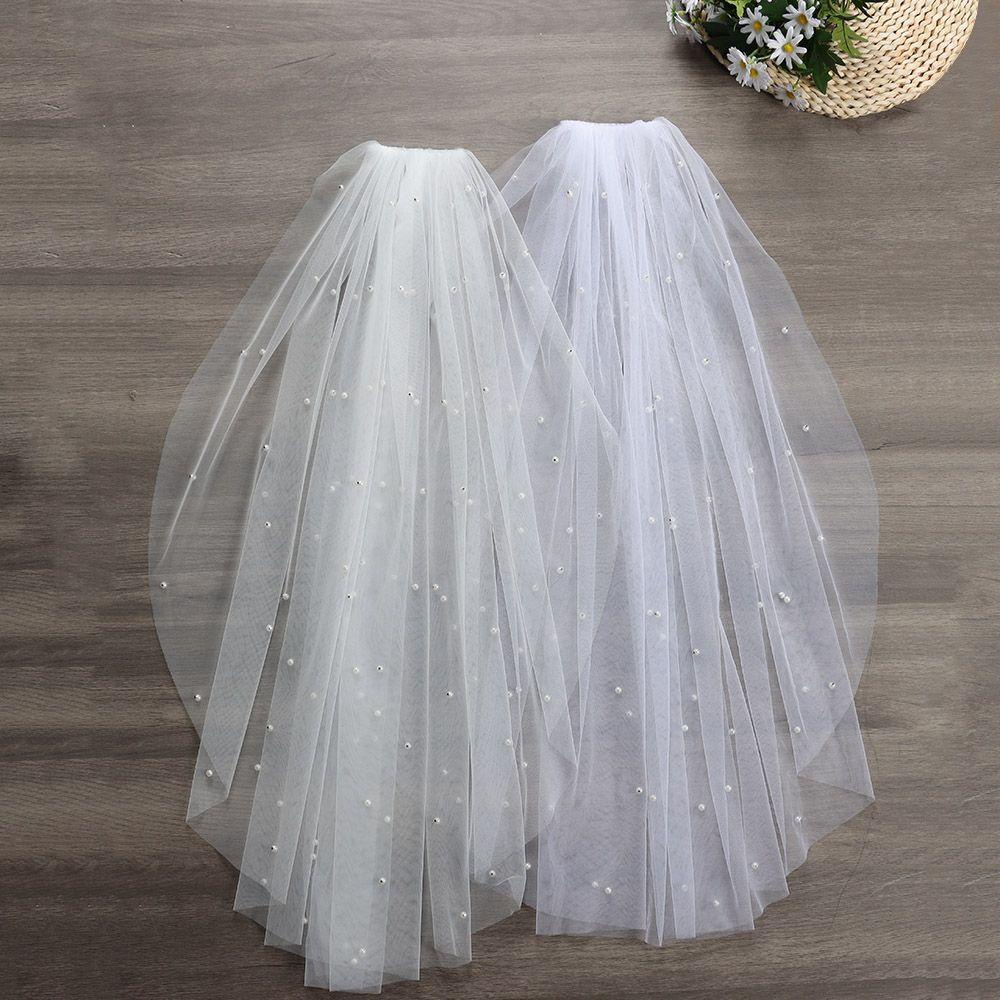 Mạng Che Mặt Hai Lớp Màu Trắng Ngà Đơn Giản Kèm Lược Cho Cô Dâu