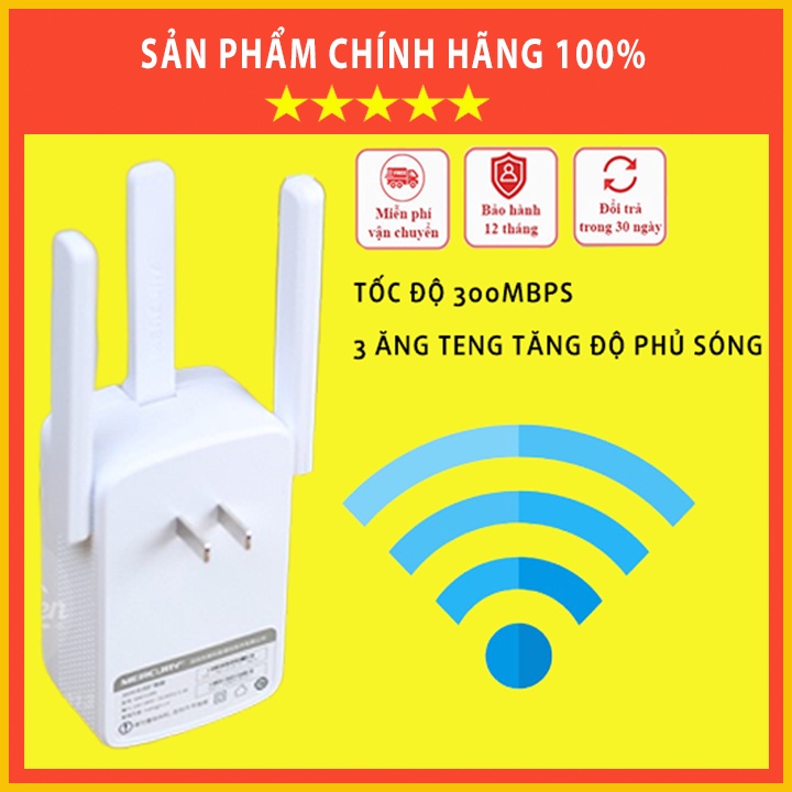 Kích Sóng Wifi 3 râu Mercusys MW300RE, bộ kích sóng wifi cực mạnh tốc độ cao Tốc Độ 300Mbps, Phát Wifi độ phủ siêu rộng