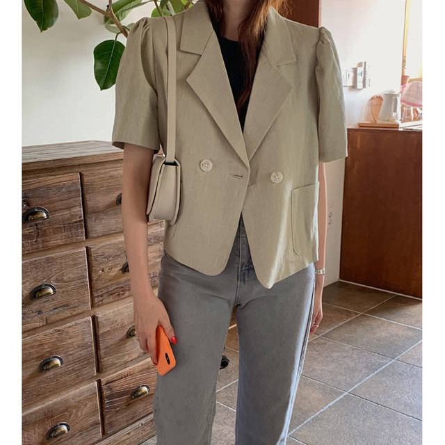 Áo khoác vest tay phồng ngắn phong cách Hàn Quốc thời trang hè cho nữ