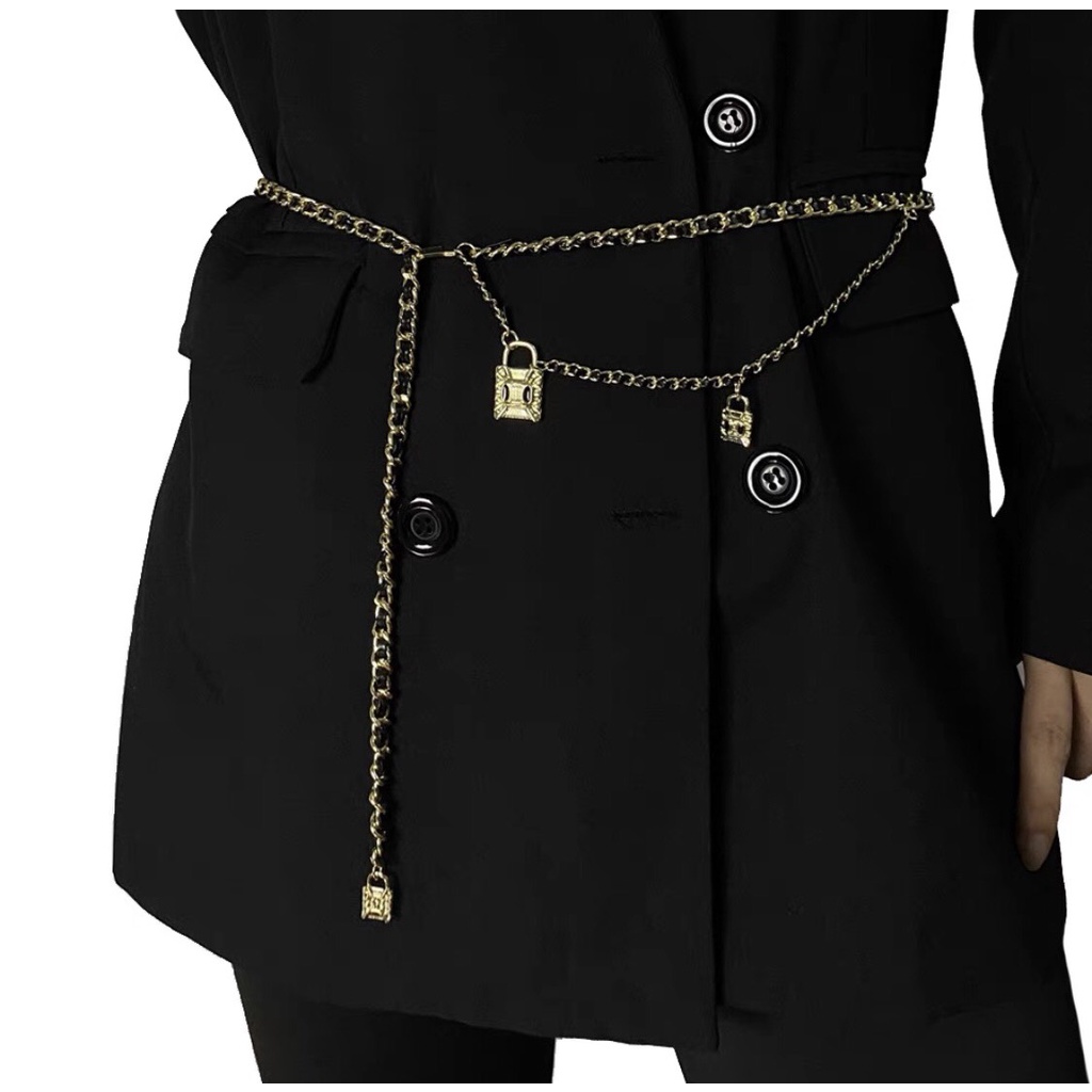 Đai váy thắt lưng belt xích phối da ba khóa hai tầng phối đồ cực chất