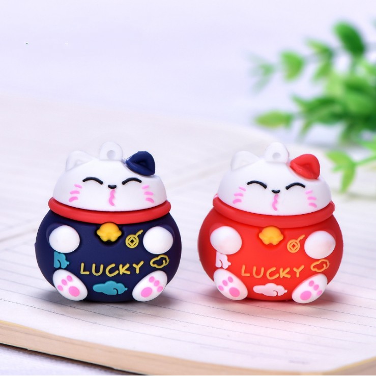 Mèo thần tài may mắn Maneki Mako Lucky Cat bằng nhựa mềm dùng làm móc chìa khóa, DIY