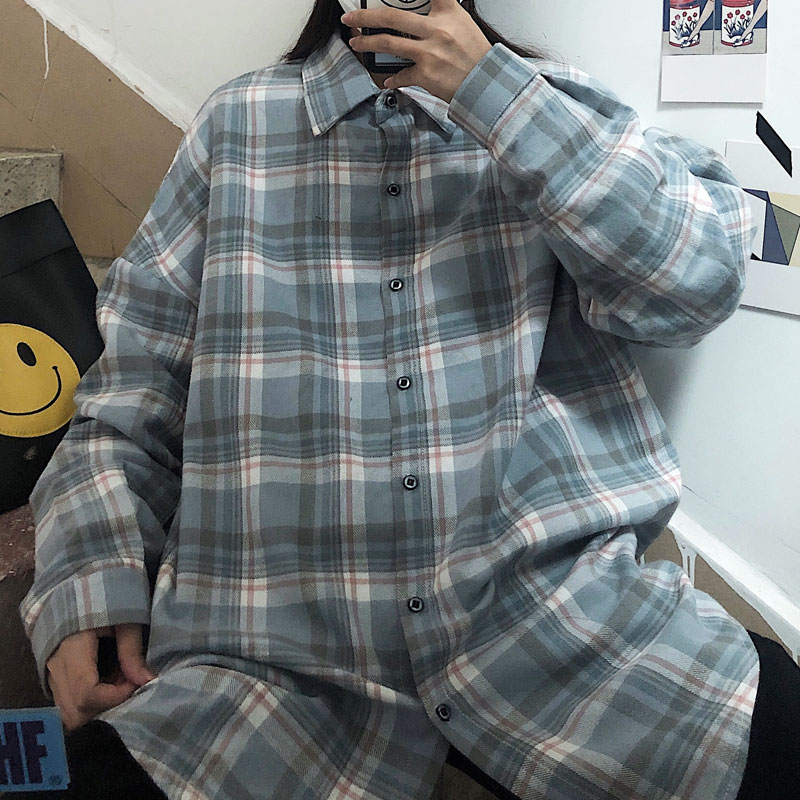 Áo Sơ Mi Tay Dài Dáng Rộng Sọc Ca Rô Thời Trang Hàn Quốc 2289A Cho Nam Nữ