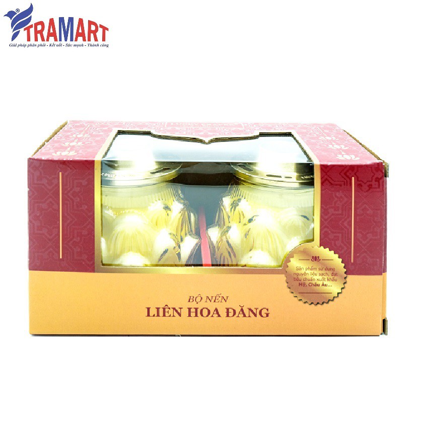 Bộ nến LIÊN HOA ĐĂNG - Hộp 2 hũ nến thơm hình hoa sen Lucky Prayer LUC6088 (Vàng)