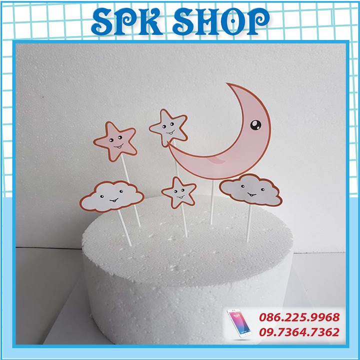 [FREESHIP❤️] Set cắm giấy mây trăng - Mẫu 1 - hồng - Trang trí bánh sinh nhât - SPK Shop