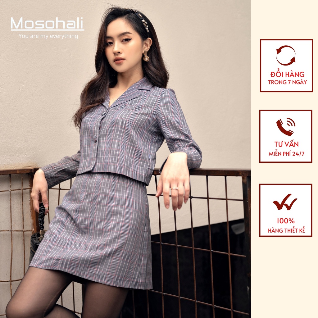 Set vest nữ Mosohali áo Vest 2 khuy dài tay mặc cùng chân váy zip cạp cao set blazer thiết kế thời trang công sở