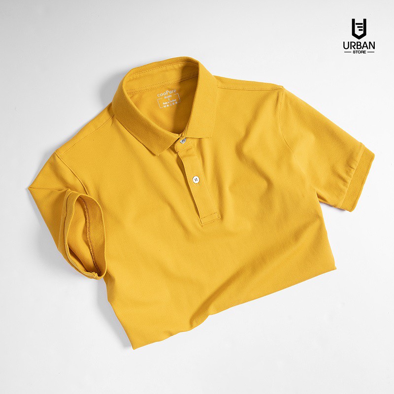 Áo thun polo nam cooPure 100% cotton màu vàng, thiết kế basic NO.1635