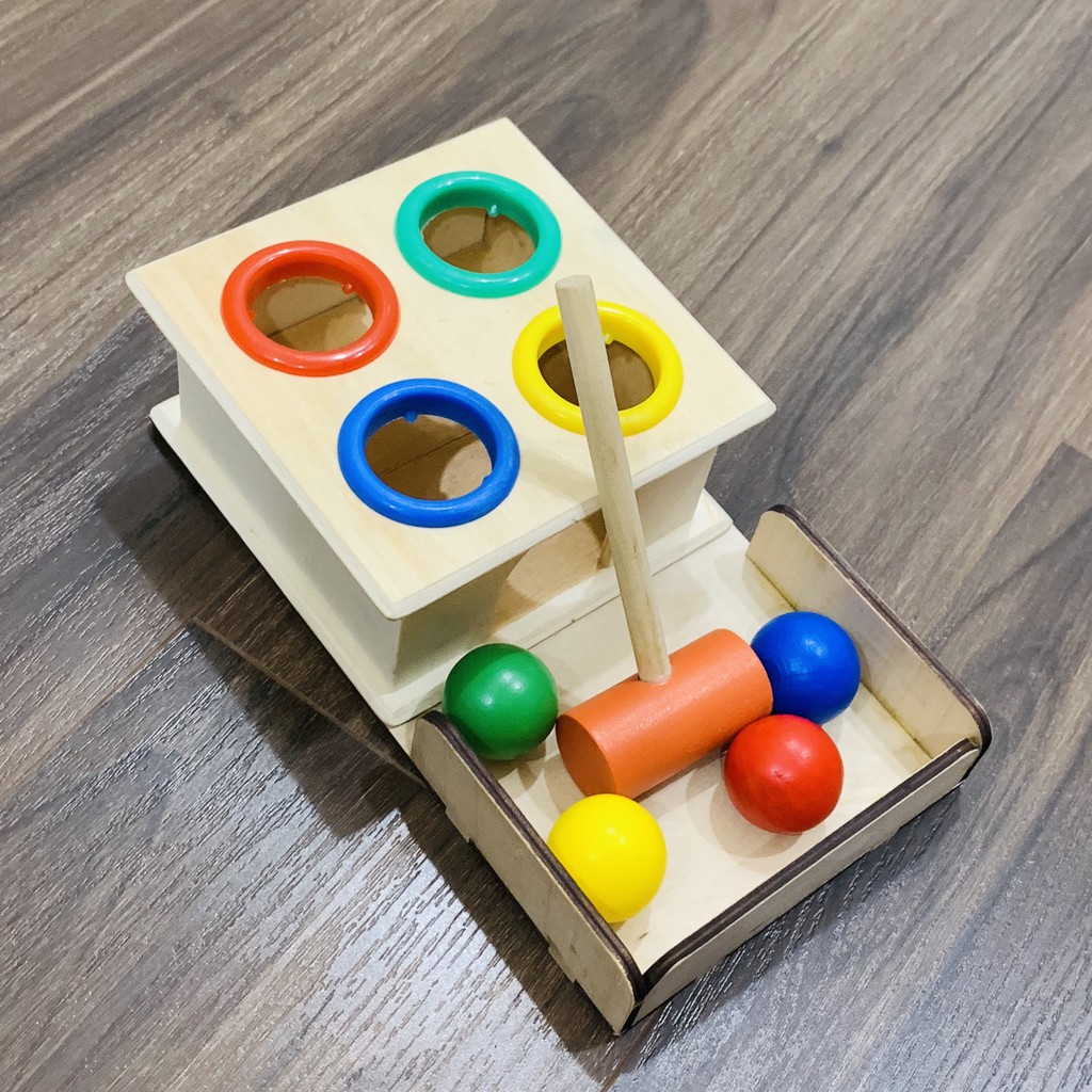 Hộp Montessori Tương Tác Màu Sắc Vận Động Và Chuyển Động Có Khay Đựng Bóng Bằng Gỗ