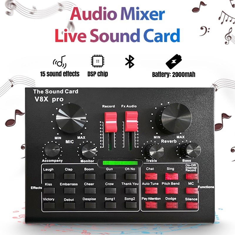 New Stock V8X PRO Live Sound Card Audio Mixer Bluetooth 15 es Sound Effects