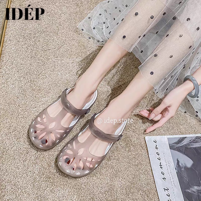 Dép sục nhựa lười đi mưa - Giày sandal chiến binh lưới hoa cao 4cm êm chân, siêu bền Maipy GL042