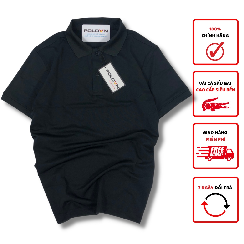 Áo thun Polo nam cổ bẻ Basic màu Đen, vải cá sấu - không xù lông, không ra màu, thấm hút mồ hôi, form regular fit *