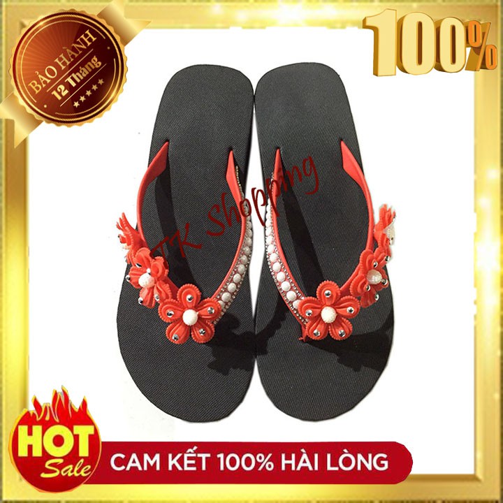 Dép kẹp hoa mai đỏ - BẢO HÀNH 12 THÁNG - Dép nữ - Dép xỏ ngón nữ - Dép xốp đế cao - Dép kẹp