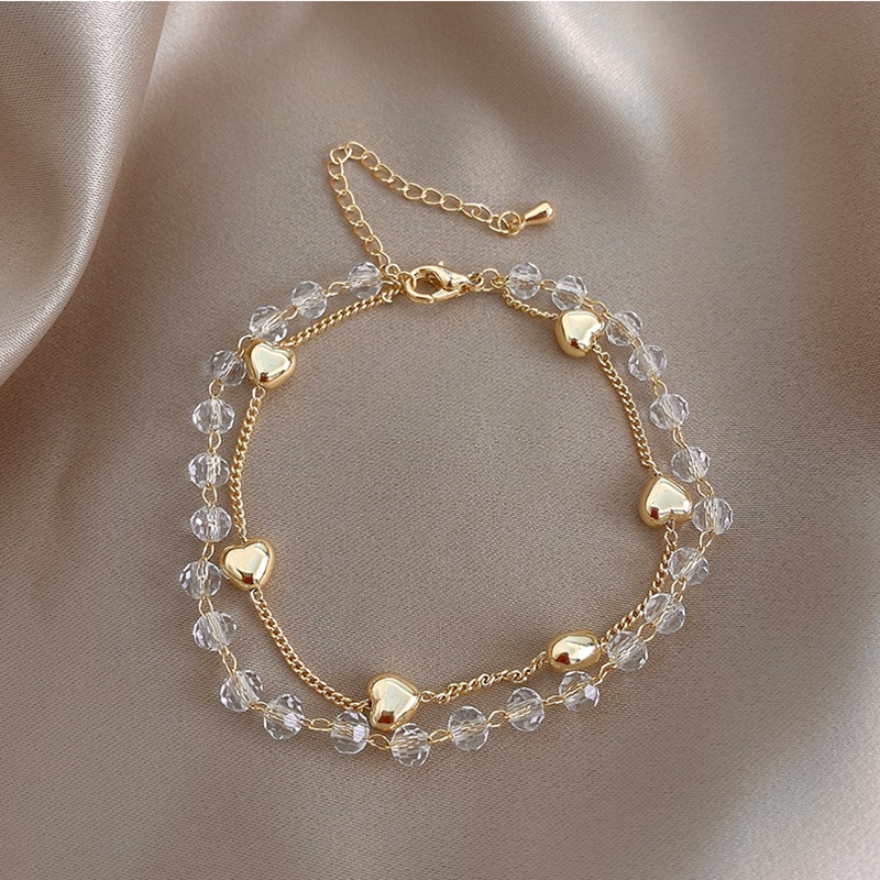 Vòng Tay Elegant Heart Bead Gold Chain Bracelet Korea Multilayer Transparent Ball Bracelets for Women Jewelry Gift | BigBuy360 - bigbuy360.vn