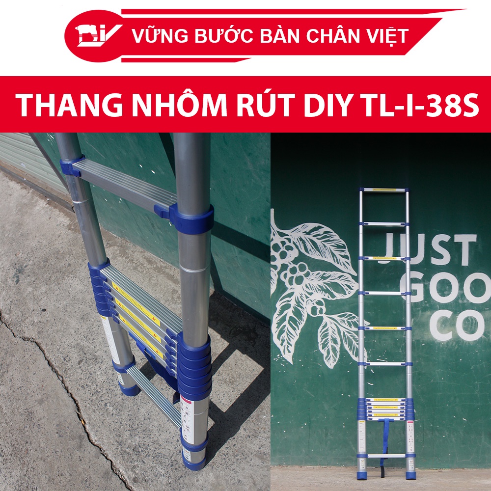 [HỎA TỐC 2H HCM] Thang nhôm rút đơn DIY TL-I-38S chiều cao sử dụng tối đa 3.8m - Tiêu chuẩn chất lượng an toàn Châu Âu