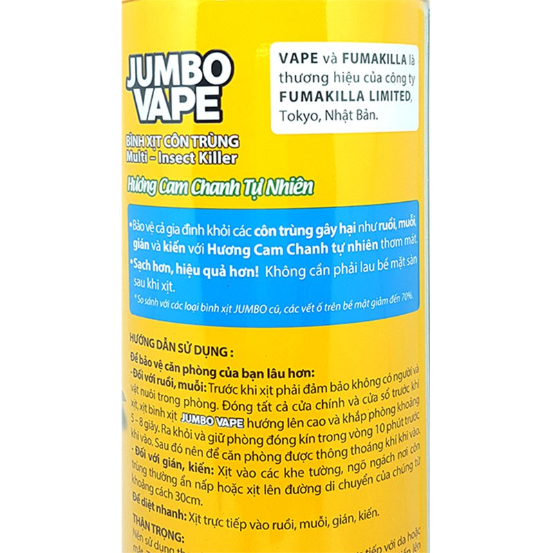 Bình xịt côn trùng Jumbo Vape hương cam chanh/ Lavender/ Không mùi 600ml