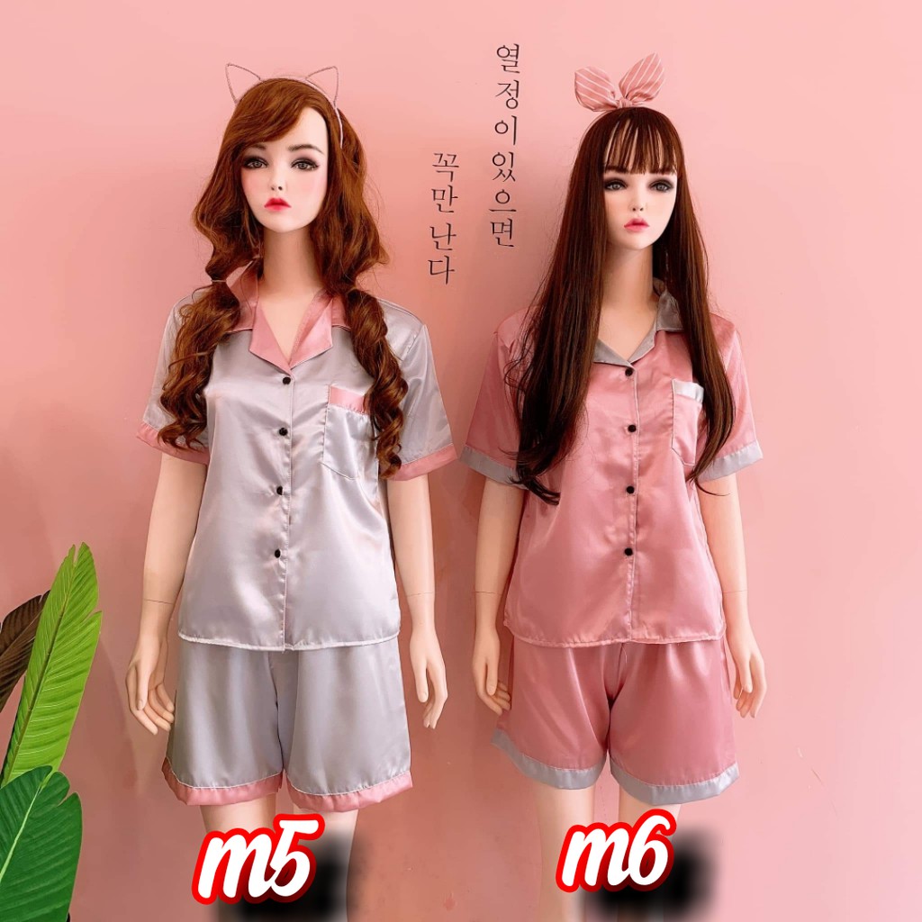 Đồ Bộ Pijama Nữ Lụa Ngắn Phối Màu Cực Đẹp Set 2_ Kèm Hình Thật