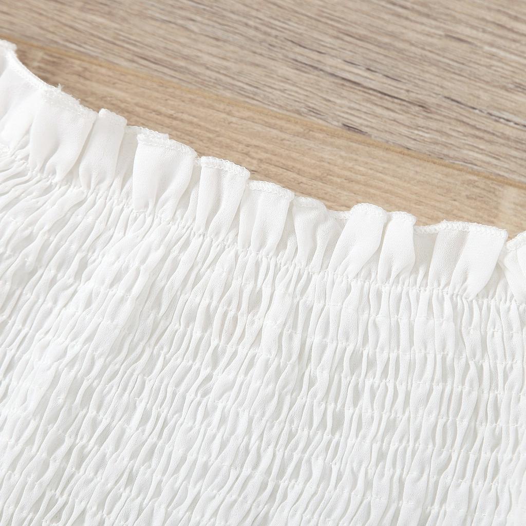 Set Áo Thun Trễ Vai Tay Loe + Chân Váy In Hoa Thời Trang Cho Bé Gái